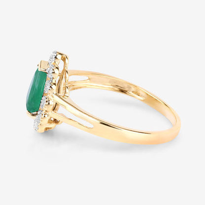 1.22 Carat Genuine Zambian Emerald and White Diamond 10K Yellow Gold Ring