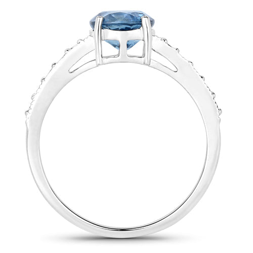 1.90 Carat Genuine Blue Sapphire and White Diamond 14K White Gold Ring