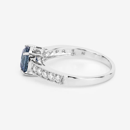 1.90 Carat Genuine Blue Sapphire and White Diamond 14K White Gold Ring