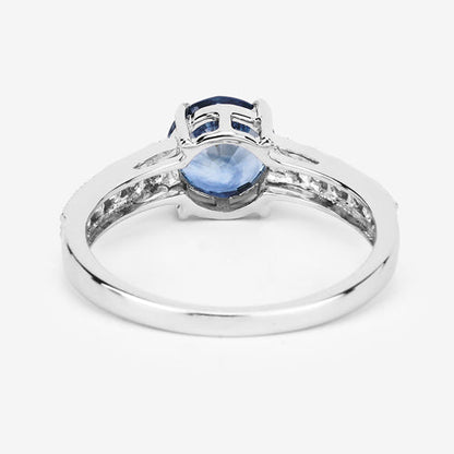 1.90 Carat Genuine Blue Sapphire and White Diamond 14K White Gold Ring