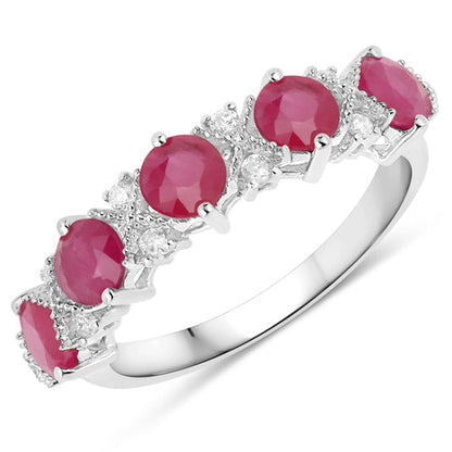 1.61 Carat Genuine Ruby and White Diamond 14K White Gold Ring