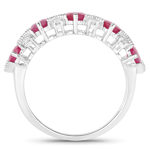 1.61 Carat Genuine Ruby and White Diamond 14K White Gold Ring