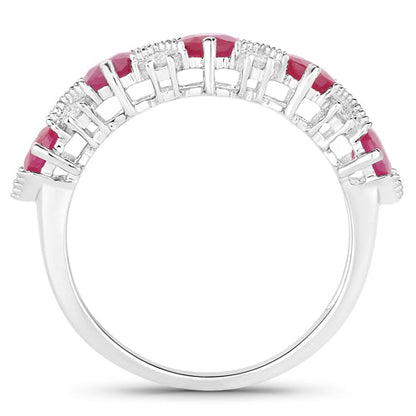 1.61 Carat Genuine Ruby and White Diamond 14K White Gold Ring