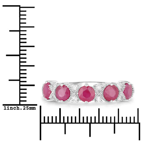 1.61 Carat Genuine Ruby and White Diamond 14K White Gold Ring