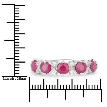 1.61 Carat Genuine Ruby and White Diamond 14K White Gold Ring