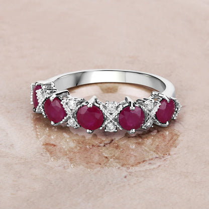 1.61 Carat Genuine Ruby and White Diamond 14K White Gold Ring