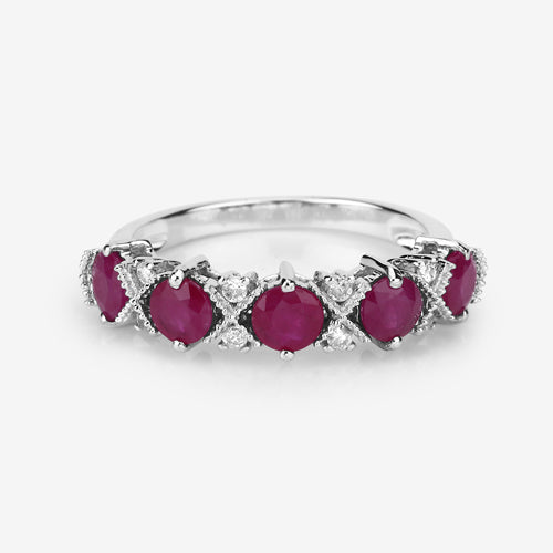 1.61 Carat Genuine Ruby and White Diamond 14K White Gold Ring