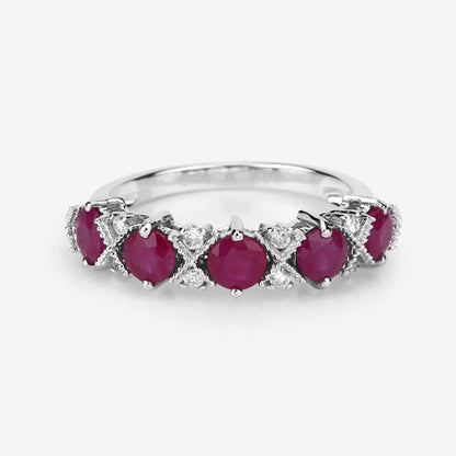 1.61 Carat Genuine Ruby and White Diamond 14K White Gold Ring