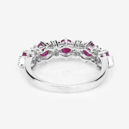 1.61 Carat Genuine Ruby and White Diamond 14K White Gold Ring