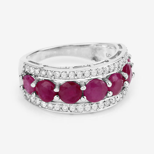 3.24 Carat Genuine Ruby and White Diamond 14K White Gold Ring