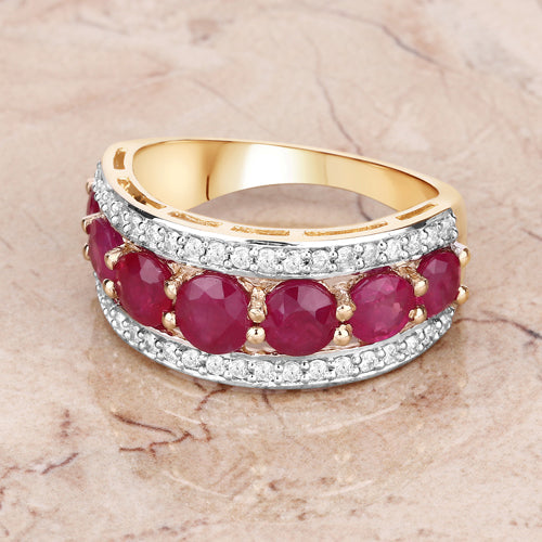 3.24 Carat Genuine Ruby and White Diamond 14K Yellow Gold Ring