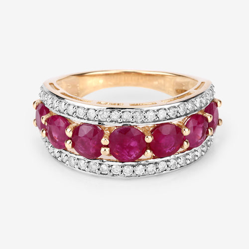 3.24 Carat Genuine Ruby and White Diamond 14K Yellow Gold Ring