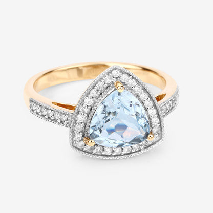 1.58 Carat Genuine Aquamarine and White Diamond 14K Yellow Gold Ring