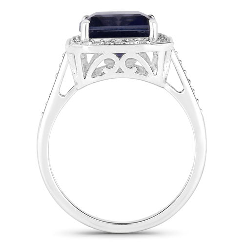 3.70 Carat Genuine Iolite and White Diamond 14K White Gold Ring