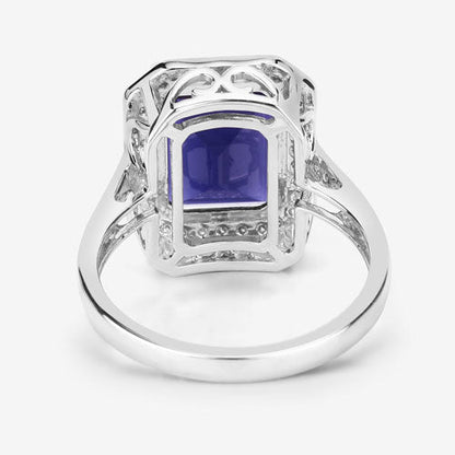 3.70 Carat Genuine Iolite and White Diamond 14K White Gold Ring