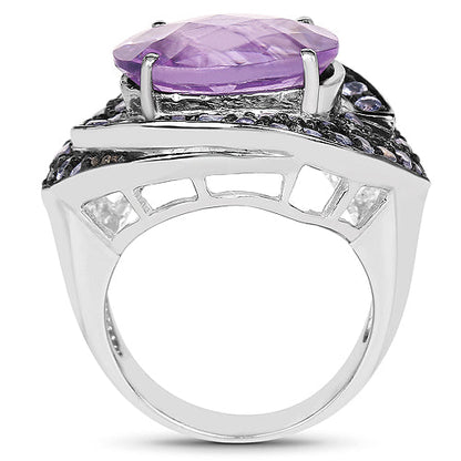 5.95 Carat Genuine Amethyst and Tanzanite .925 Sterling Silver Ring