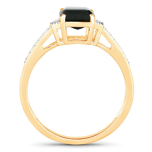 1.73 Carat Genuine Green Tourmaline and White Diamond 14K Yellow Gold Ring