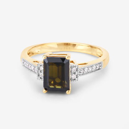 1.73 Carat Genuine Green Tourmaline and White Diamond 14K Yellow Gold Ring