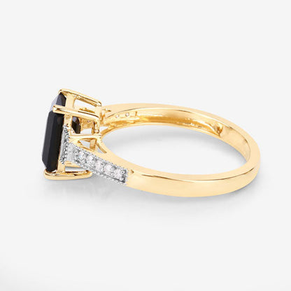 1.73 Carat Genuine Green Tourmaline and White Diamond 14K Yellow Gold Ring