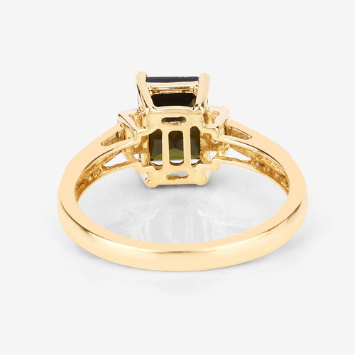 1.73 Carat Genuine Green Tourmaline and White Diamond 14K Yellow Gold Ring
