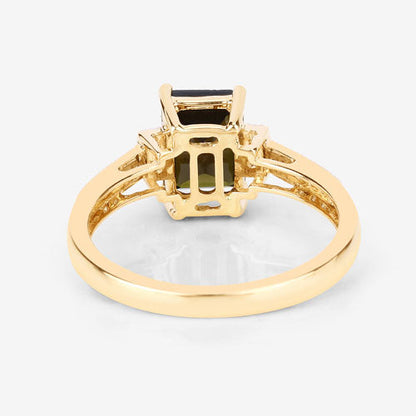 1.73 Carat Genuine Green Tourmaline and White Diamond 14K Yellow Gold Ring