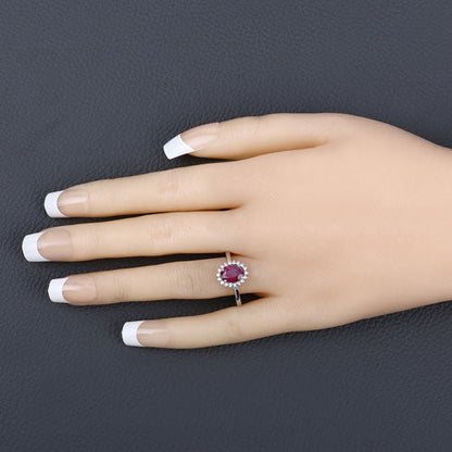 1.58 Carat Genuine Ruby and White Diamond 10K White Gold Ring