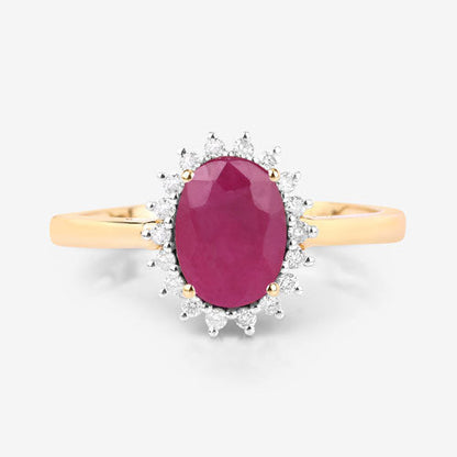 1.58 Carat Genuine Ruby and White Diamond 10K Yellow Gold Ring