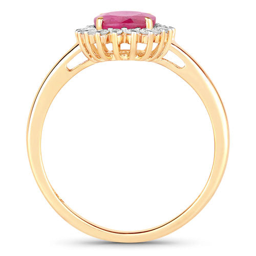 1.58 Carat Genuine Ruby and White Diamond 10K Yellow Gold Ring