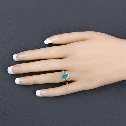 1.34 Carat Genuine Zambian Emerald and White Diamond 10K Yellow Gold Ring