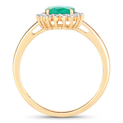 1.34 Carat Genuine Zambian Emerald and White Diamond 10K Yellow Gold Ring