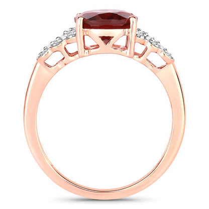 2.87 Carat Genuine Rhodolite and White Diamond 14K Rose Gold Ring