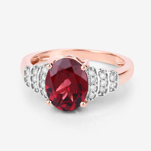 2.87 Carat Genuine Rhodolite and White Diamond 14K Rose Gold Ring