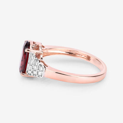 2.87 Carat Genuine Rhodolite and White Diamond 14K Rose Gold Ring