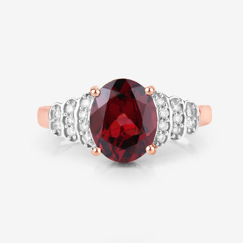 2.87 Carat Genuine Rhodolite and White Diamond 14K Rose Gold Ring