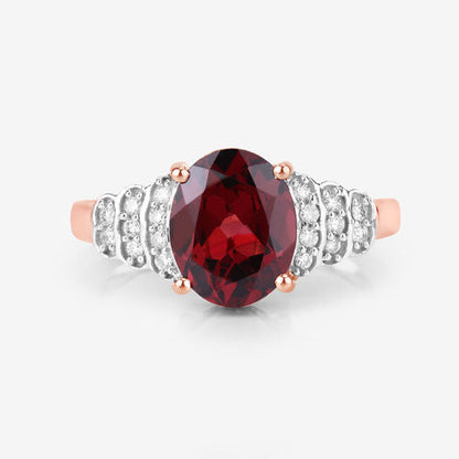 2.87 Carat Genuine Rhodolite and White Diamond 14K Rose Gold Ring