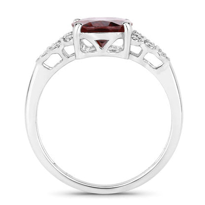 2.87 Carat Genuine Rhodolite and White Diamond 14K White Gold Ring