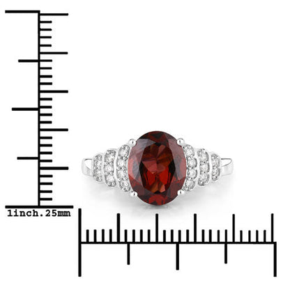 2.87 Carat Genuine Rhodolite and White Diamond 14K White Gold Ring