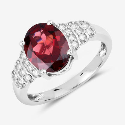 2.87 Carat Genuine Rhodolite and White Diamond 14K White Gold Ring
