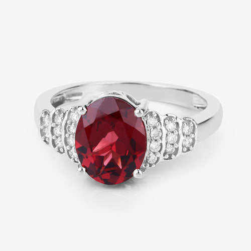 2.87 Carat Genuine Rhodolite and White Diamond 14K White Gold Ring
