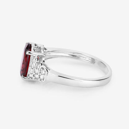 2.87 Carat Genuine Rhodolite and White Diamond 14K White Gold Ring