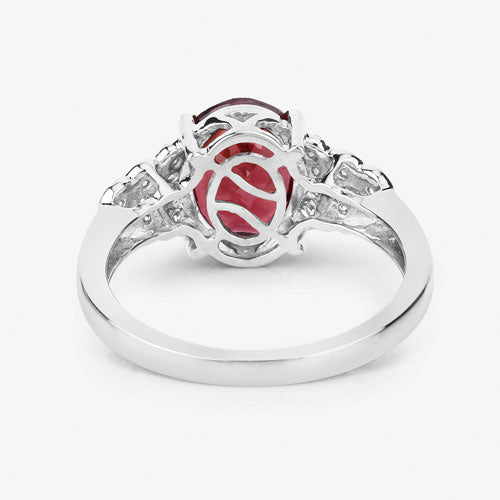 2.87 Carat Genuine Rhodolite and White Diamond 14K White Gold Ring