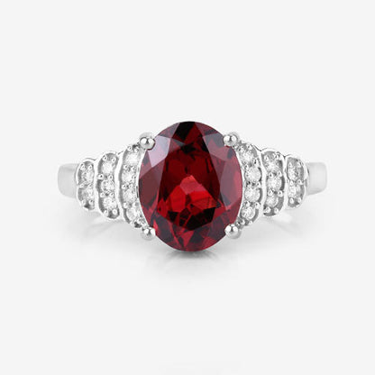 2.87 Carat Genuine Rhodolite and White Diamond 14K White Gold Ring