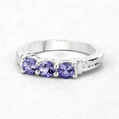 1.11 Carat Genuine Tanzanite .925 Sterling Silver Ring