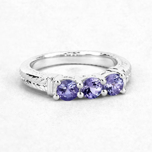 1.11 Carat Genuine Tanzanite .925 Sterling Silver Ring