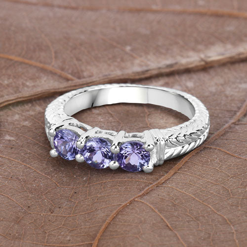 1.11 Carat Genuine Tanzanite .925 Sterling Silver Ring