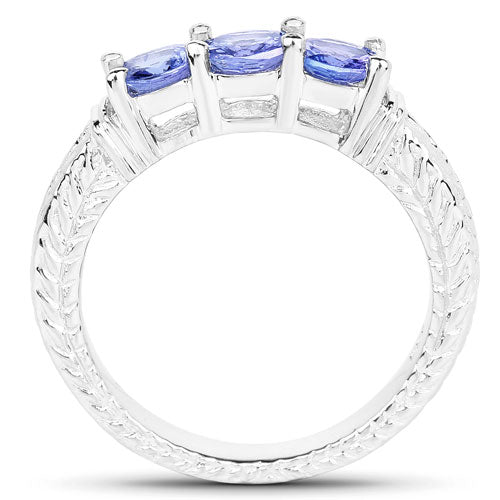 1.11 Carat Genuine Tanzanite .925 Sterling Silver Ring
