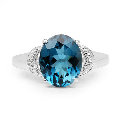 4.26 Carat Genuine London Blue Topaz & White Topaz .925 Sterling Silver Ring