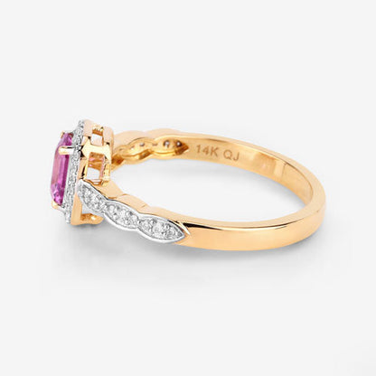 0.80 Carat Genuine Pink Sapphire and White Diamond 14K Yellow Gold Ring