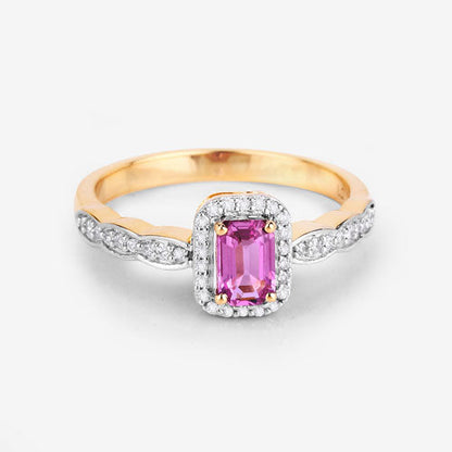 0.80 Carat Genuine Pink Sapphire and White Diamond 14K Yellow Gold Ring