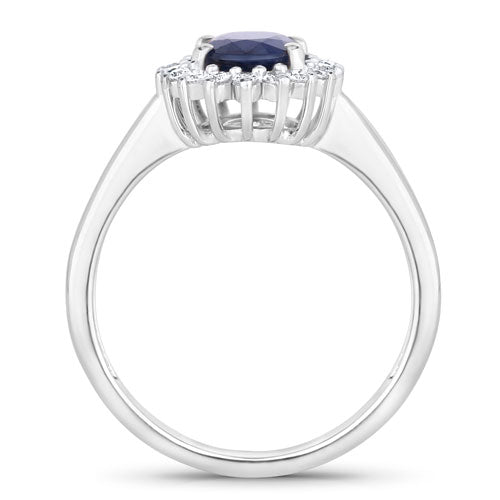 1.73 Carat Genuine Blue Sapphire and White Diamond 14K White Gold Ring